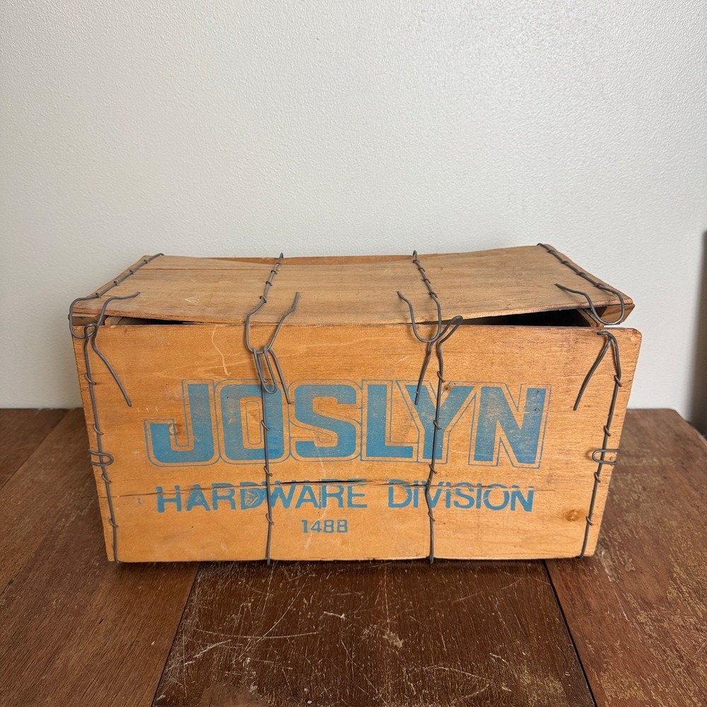 Joslyn Hardware VINTAGE Wooden Crate Man Cave Decor Dark Blue